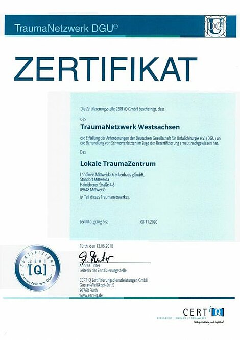 Zertifikat - Lokales TraumaZentrum der DGU®