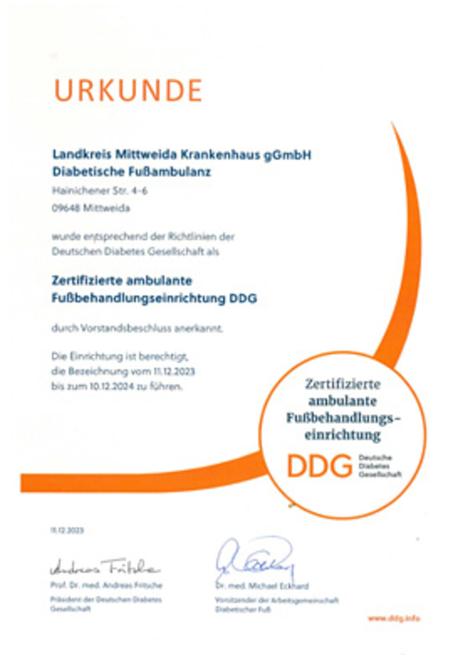 Zertifizierte ambulante Fußbehandlungseinrichtung DDG