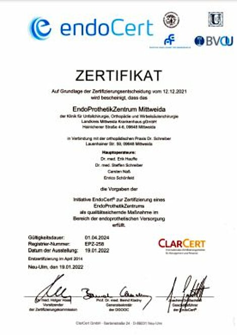Zertifikat - EndoProthetikZentrum Mittweida