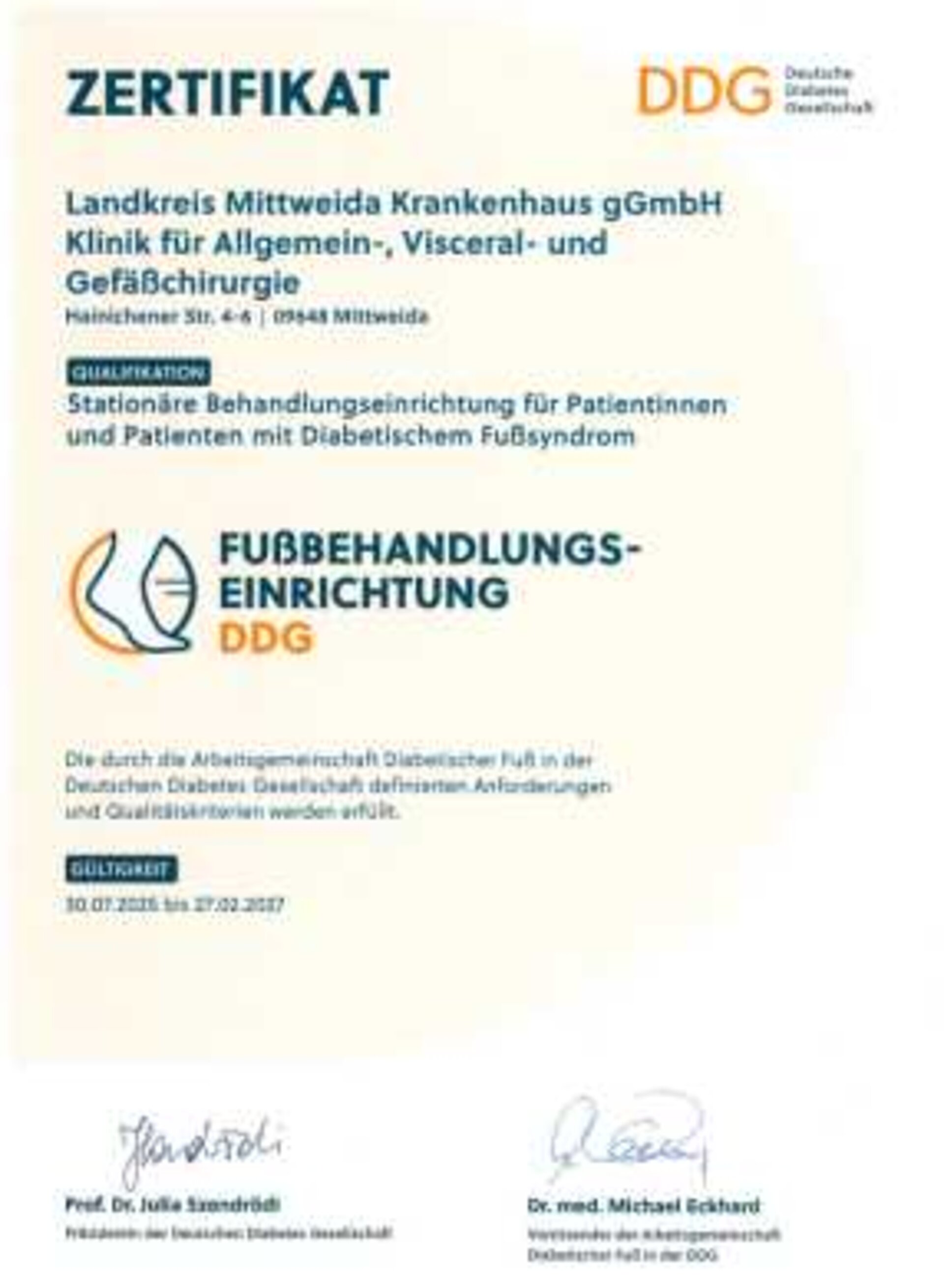 Stationäre Fußbehandlungseinrichtung 2025-2027