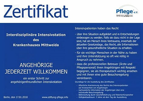 Zertifikat „Angehörige jederzeit willkommen“