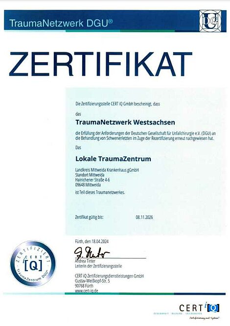 Zertifikat - Lokales TraumaZentrum der DGU®