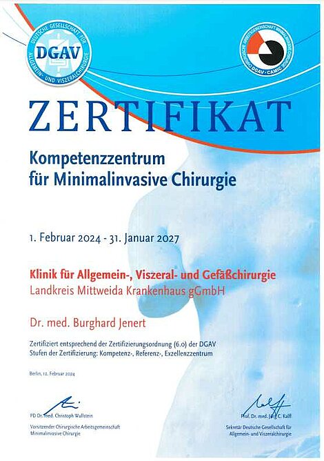 Zertifikat Kompetenzzentrum für Minimalinvasive Chirurgie