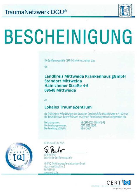 Zertifikat Traumazentrum