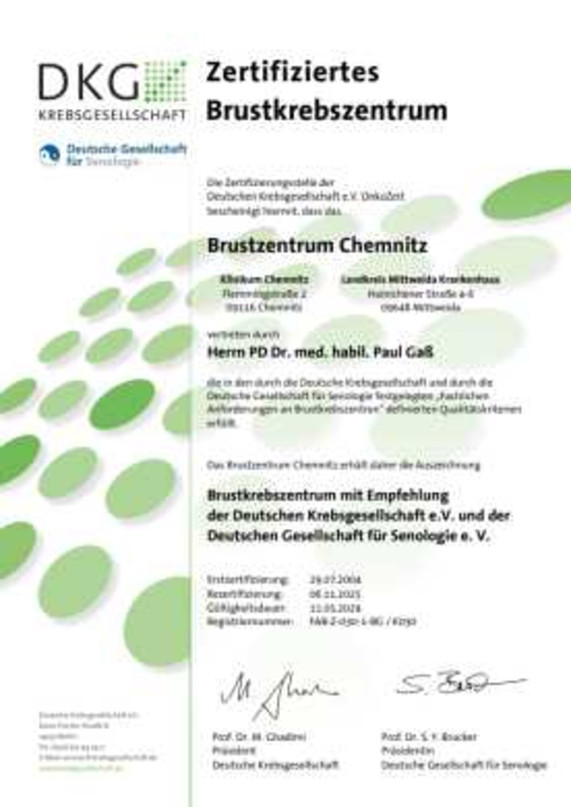 Zertifikat Brustzentrum 2025 - 2029
