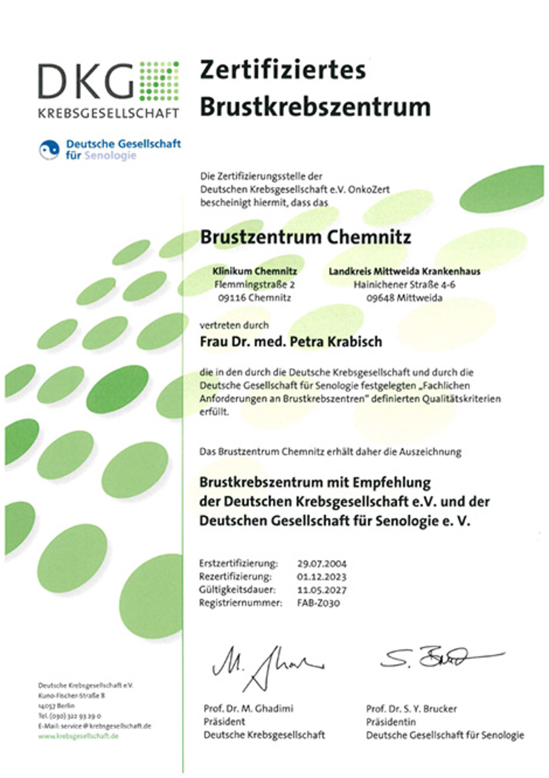 Zertifikat Brustzentrum 2023-2027